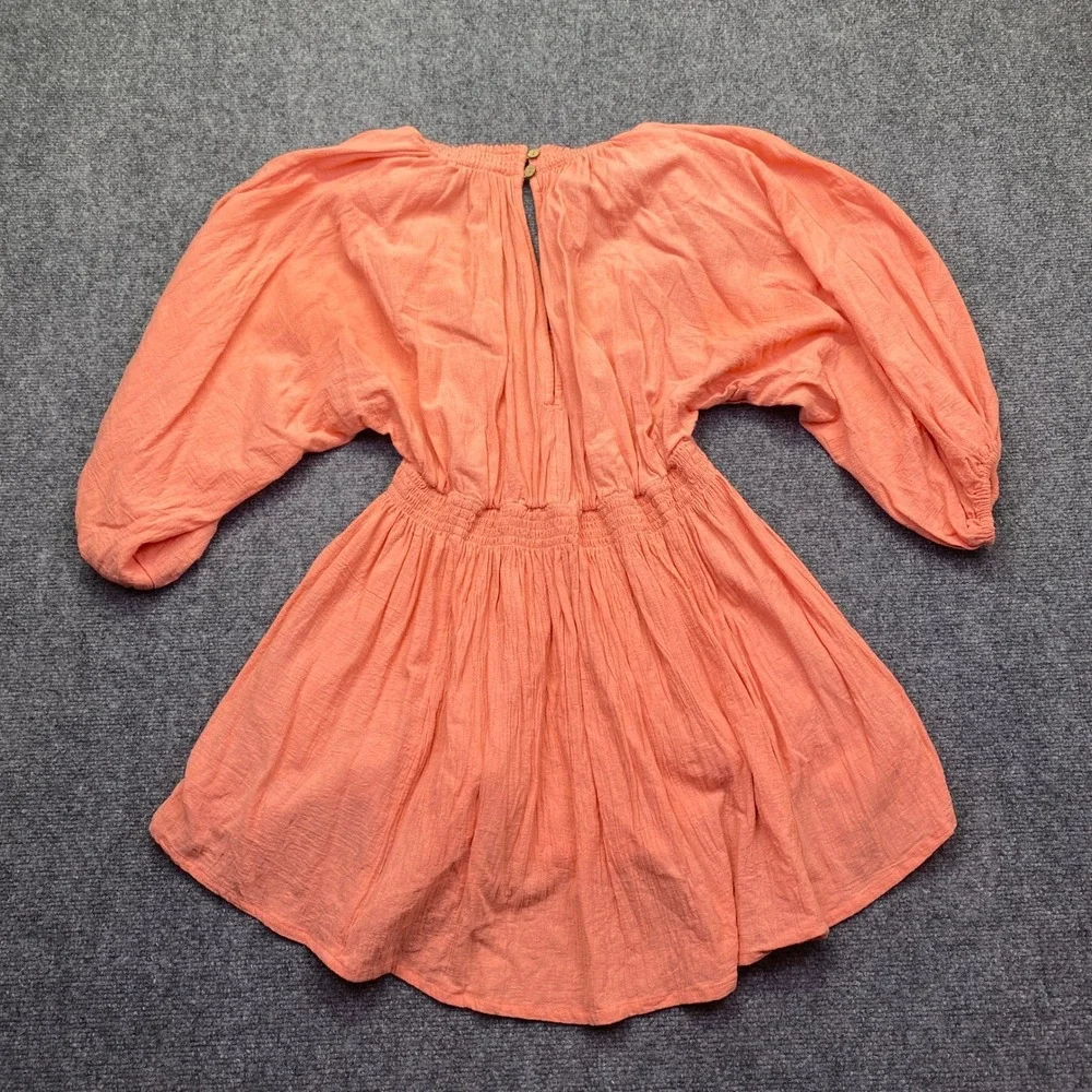Free People For The Moment Womens XS Smocked Waist Balloon Sleeve Mini Dress